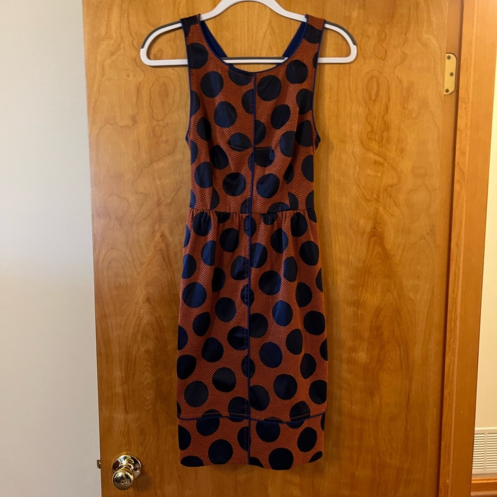 ANTHROPOLOGIE Maeve Criss Cross Back Cutout Polka Dot Rokin Dress Size 4